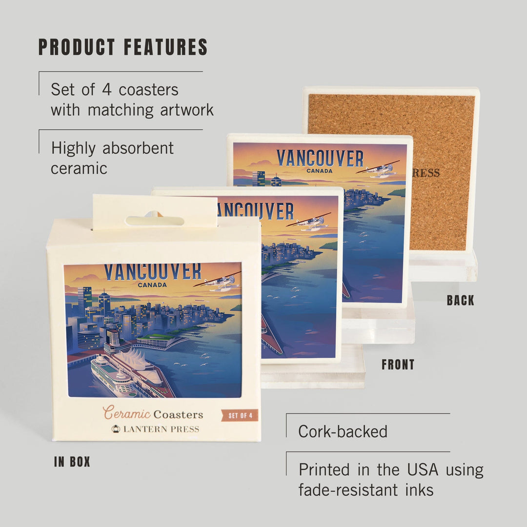 Vancouver, Canada, Canada Place, Lithograph, Coasters Coasters Lantern Press 