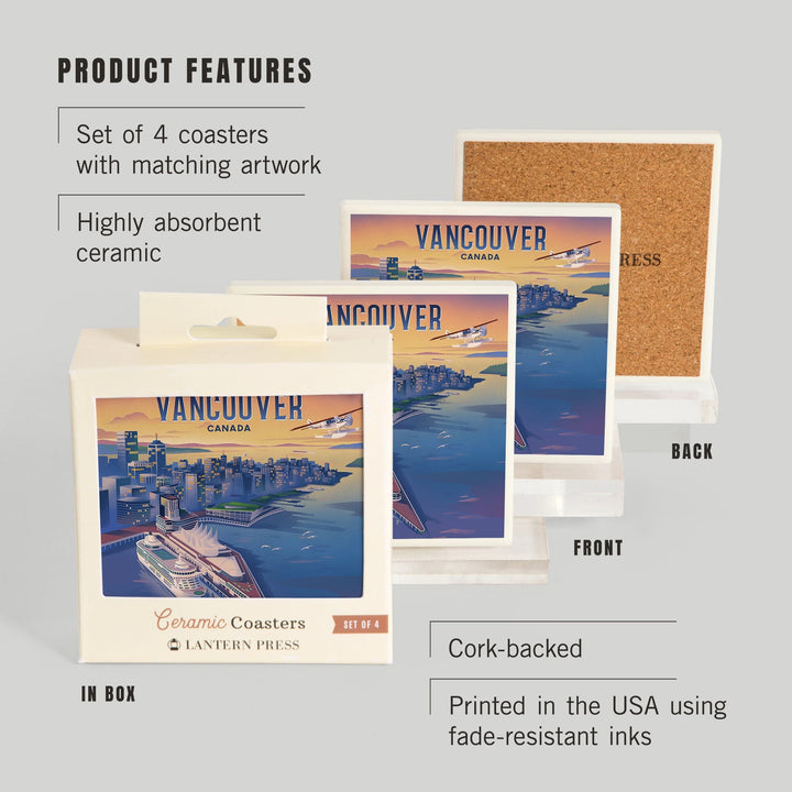 Vancouver, Canada, Canada Place, Lithograph, Coasters Coasters Lantern Press 