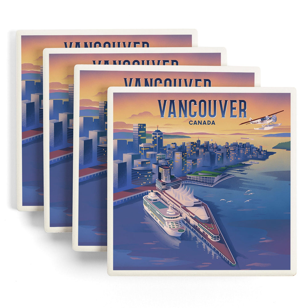 Vancouver, Canada, Canada Place, Lithograph, Coasters Coasters Lantern Press 