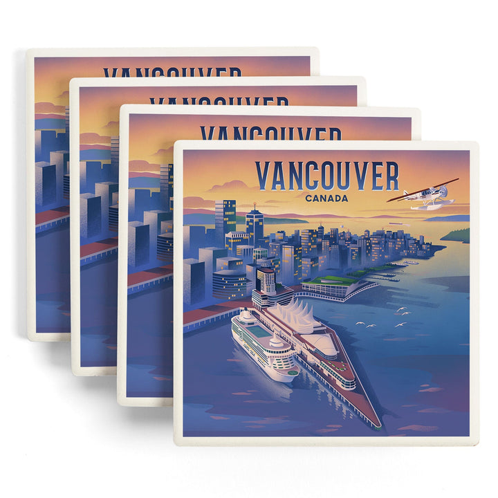 Vancouver, Canada, Canada Place, Lithograph, Coasters Coasters Lantern Press 
