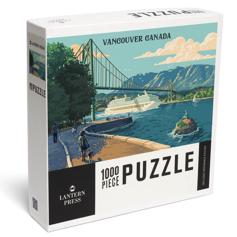 Vancouver Canada, Lions Gate Bridge, Painterly, Jigsaw Puzzle Puzzle Lantern Press 