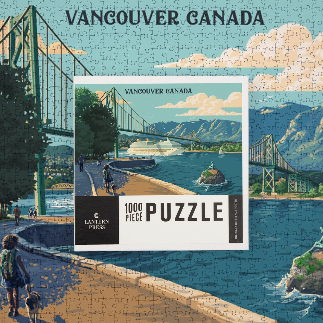 Vancouver Canada, Lions Gate Bridge, Painterly, Jigsaw Puzzle Puzzle Lantern Press 