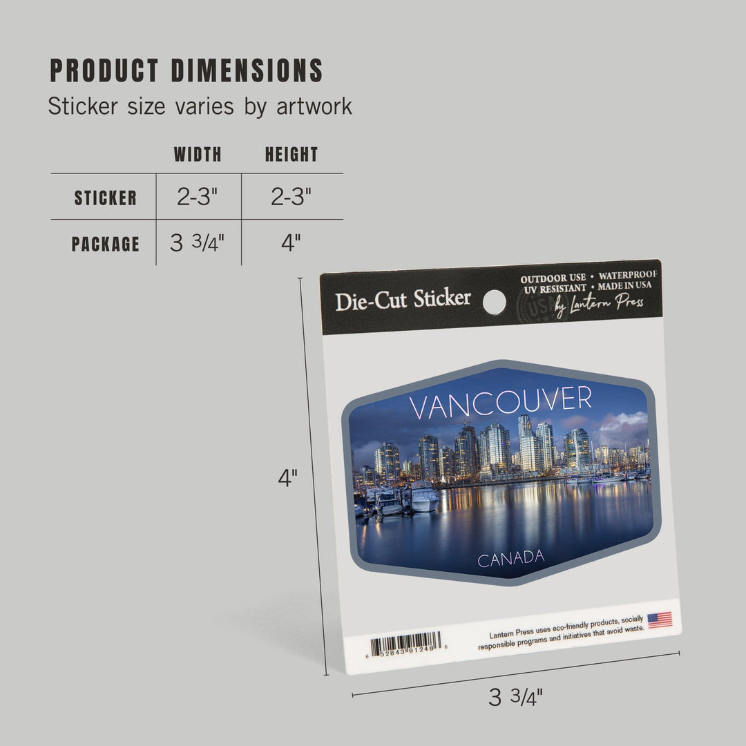 Vancouver, Canada, Marina and City, Contour, Vinyl Sticker Sticker Lantern Press 
