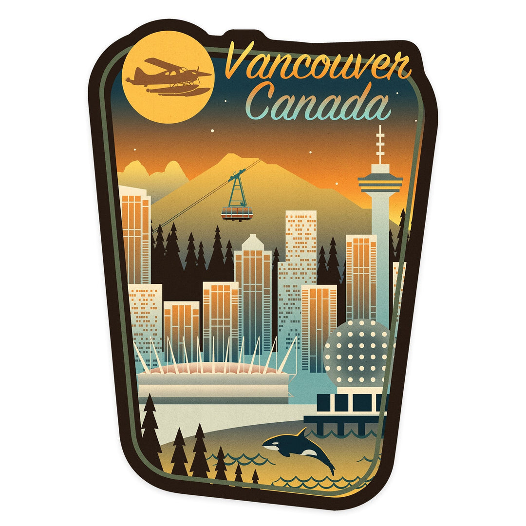 Vancouver, Canada, Retro Skyline Chromatic Series, Contour, Vinyl Sticker Sticker Lantern Press 