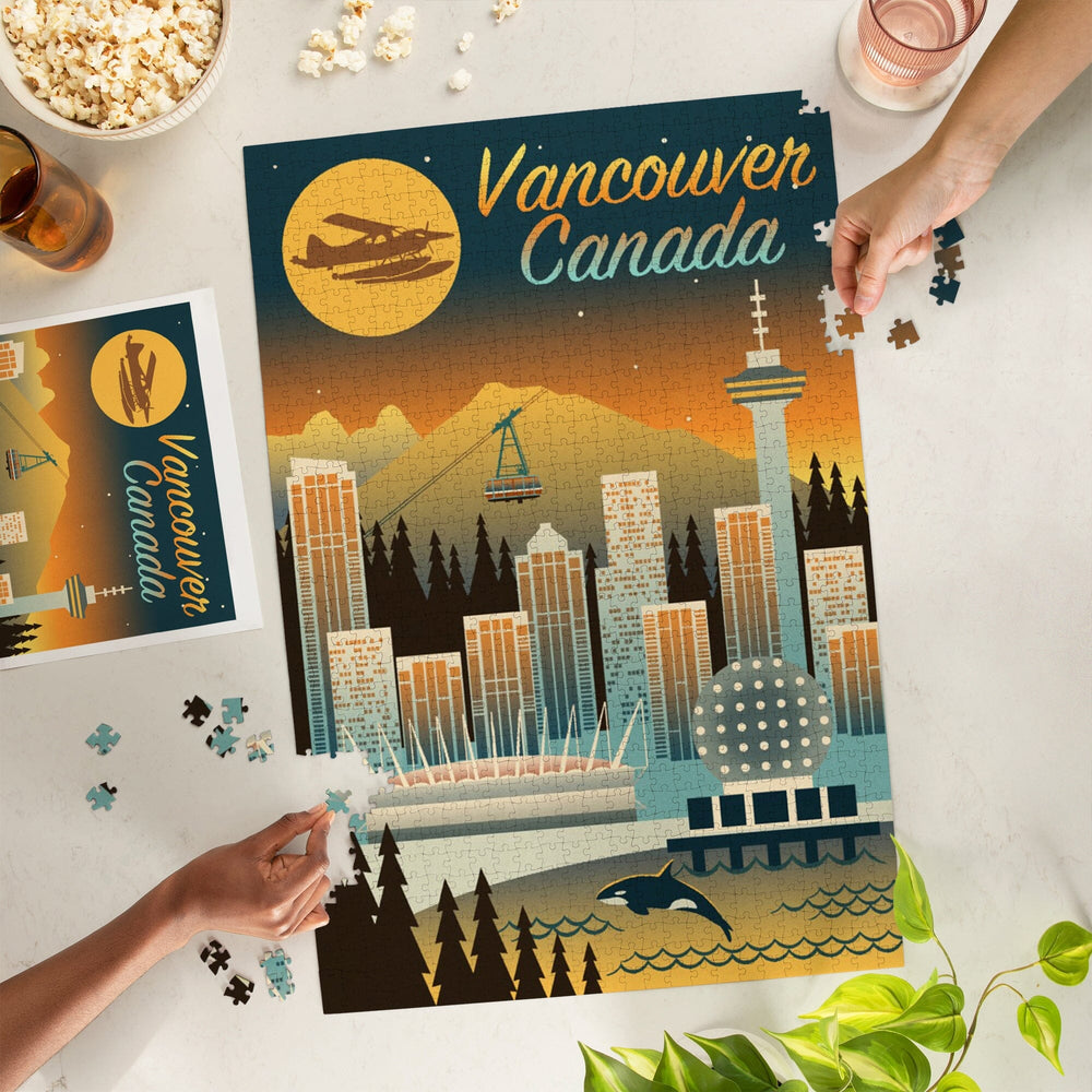 Vancouver, Canada, Retro Skyline Chromatic Series, Jigsaw Puzzle Puzzle Lantern Press 