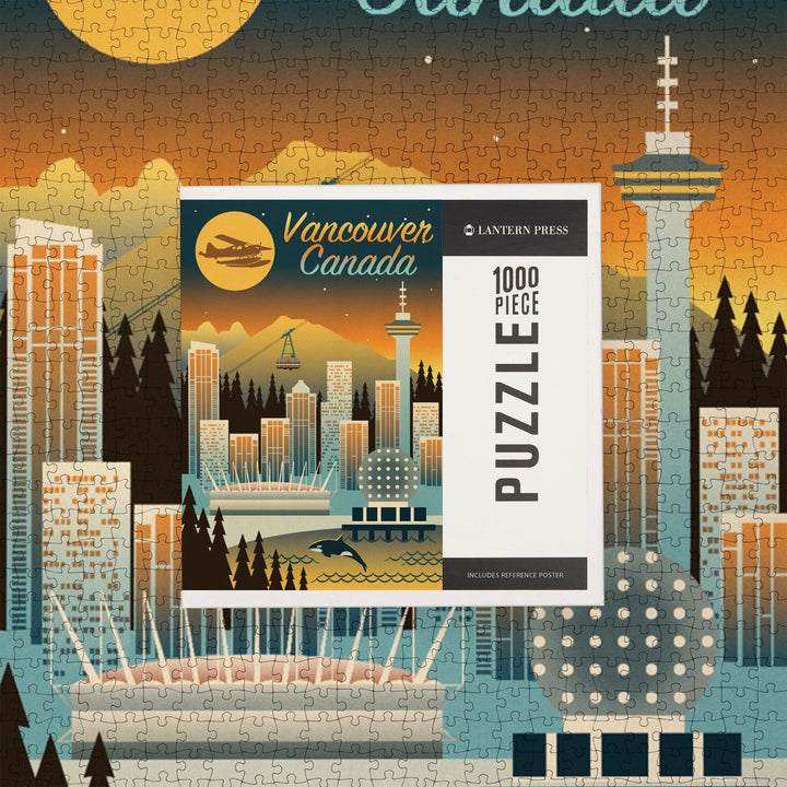 Vancouver, Canada, Retro Skyline Chromatic Series, Jigsaw Puzzle Puzzle Lantern Press 