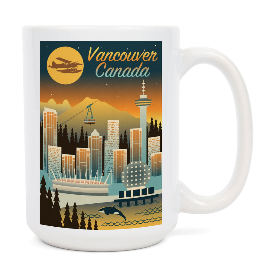 Vancouver, Canada, Retro Skyline Chromatic Series, Lantern Press Artwork, Ceramic Mug Mugs Lantern Press 