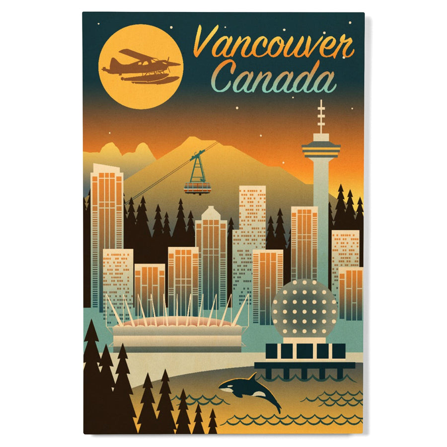 Vancouver, Canada, Retro Skyline Chromatic Series, Lantern Press Artwork, Wood Signs and Postcards Wood Lantern Press 