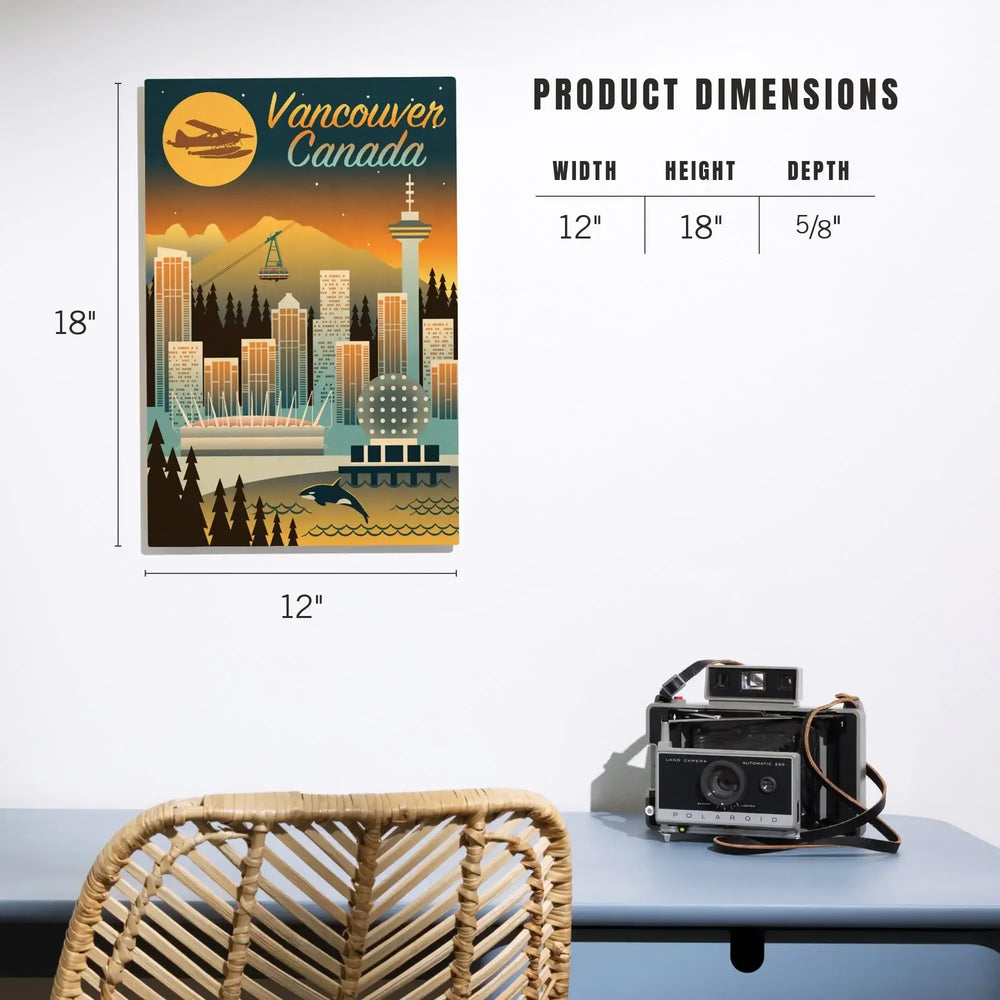 Vancouver, Canada, Retro Skyline Chromatic Series, Lantern Press Artwork, Wood Signs and Postcards Wood Lantern Press 