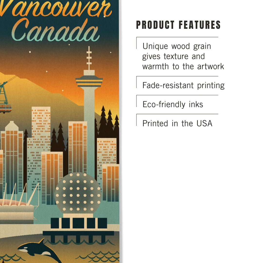 Vancouver, Canada, Retro Skyline Chromatic Series, Lantern Press Artwork, Wood Signs and Postcards Wood Lantern Press 