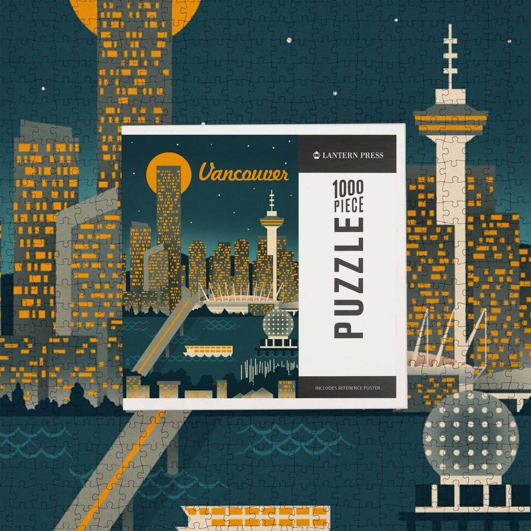 Vancouver, Canada, Retro Skyline, Jigsaw Puzzle Puzzle Lantern Press 