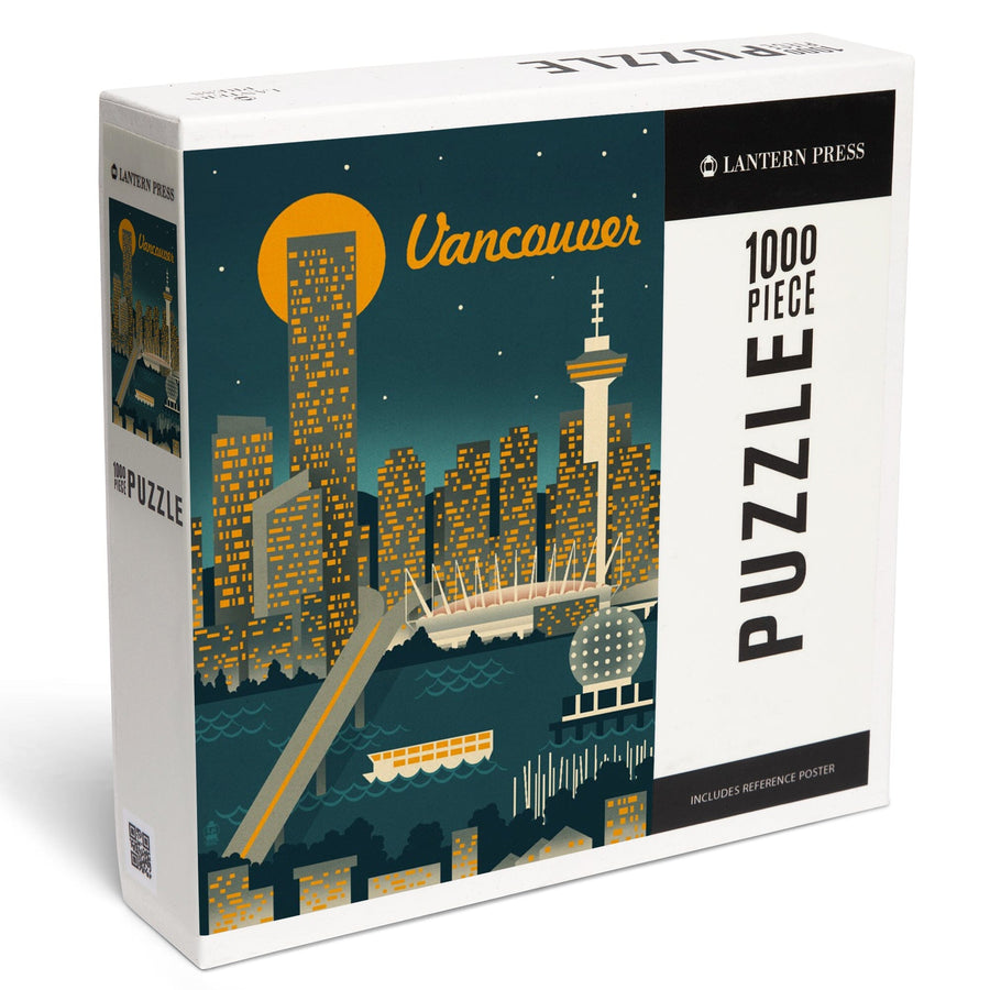 Vancouver, Canada, Retro Skyline, Jigsaw Puzzle Puzzle Lantern Press 