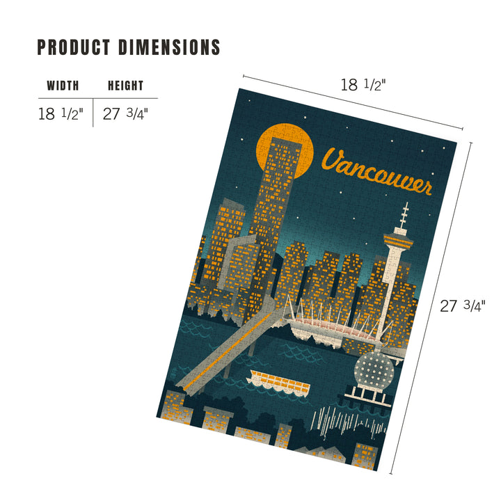 Vancouver, Canada, Retro Skyline, Jigsaw Puzzle Puzzle Lantern Press 