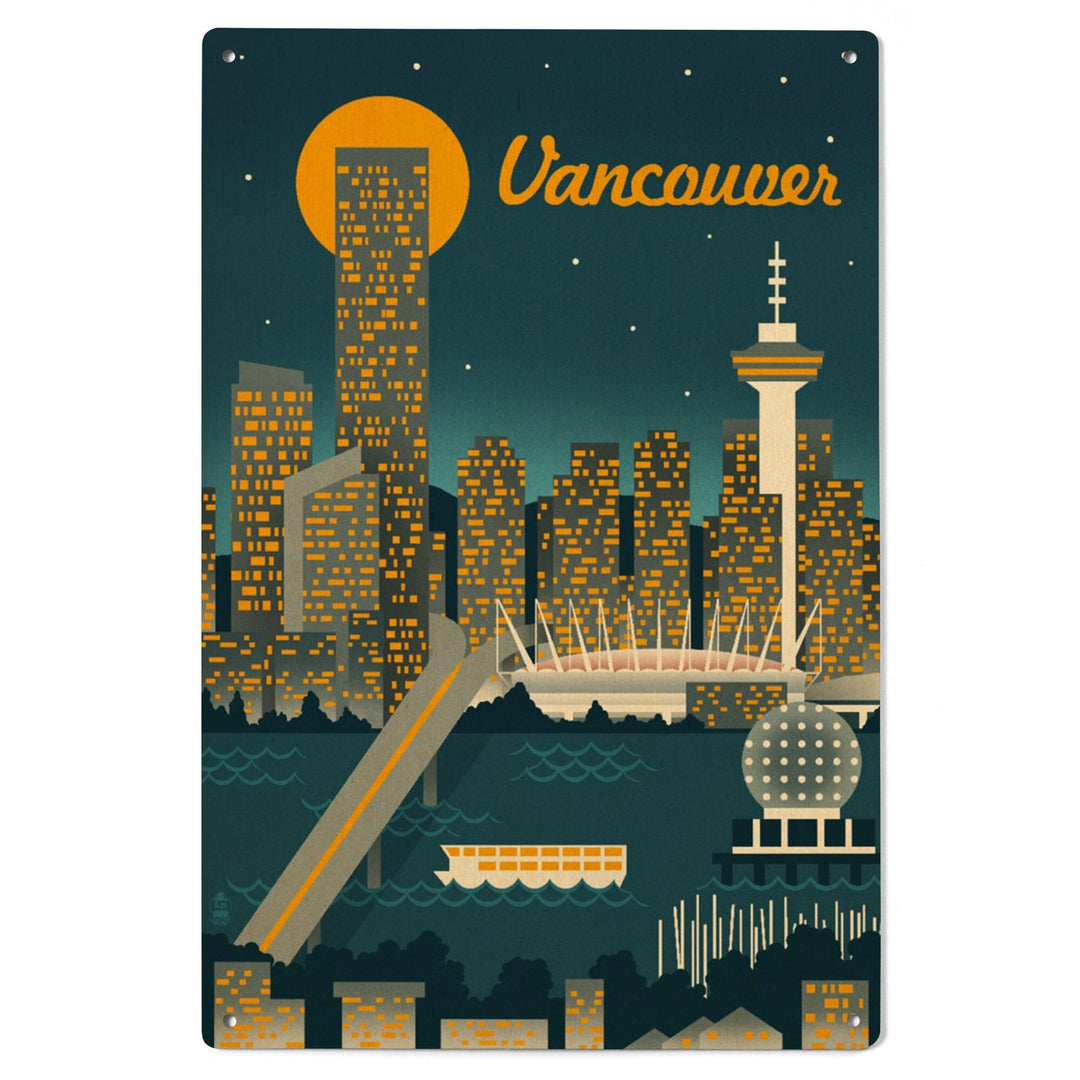 Vancouver, Canada, Retro Skyline, Lantern Press Artwork, Wood Signs and Postcards Wood Lantern Press 