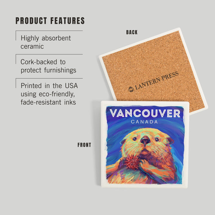 Vancouver, Canada, Sea Otter, Vivid Series, Coasters Coasters Lantern Press 