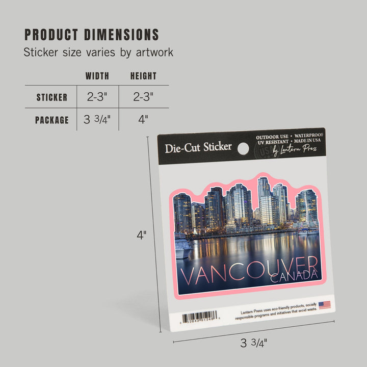 Vancouver, Canada, Skyline, Contour, Vinyl Sticker Sticker Lantern Press 