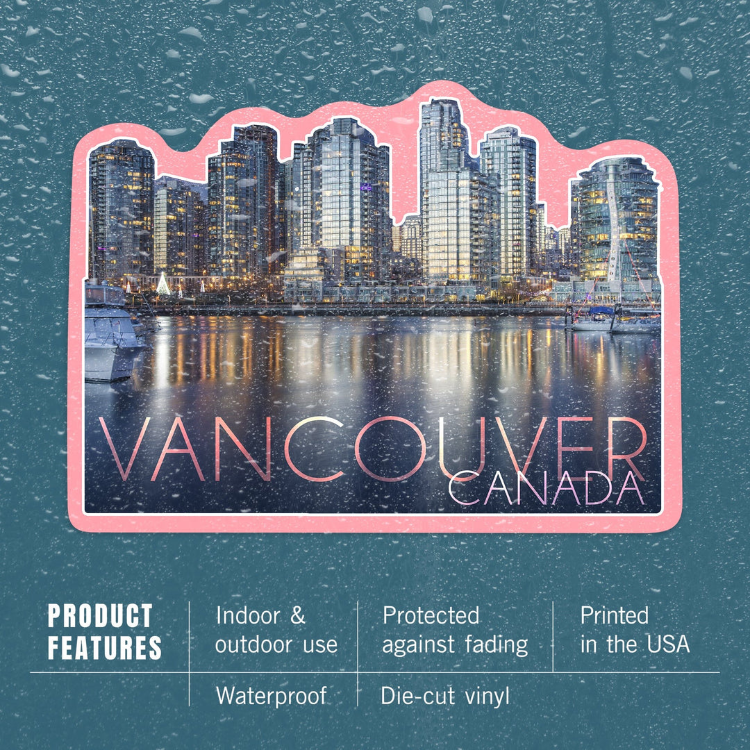 Vancouver, Canada, Skyline, Contour, Vinyl Sticker Sticker Lantern Press 