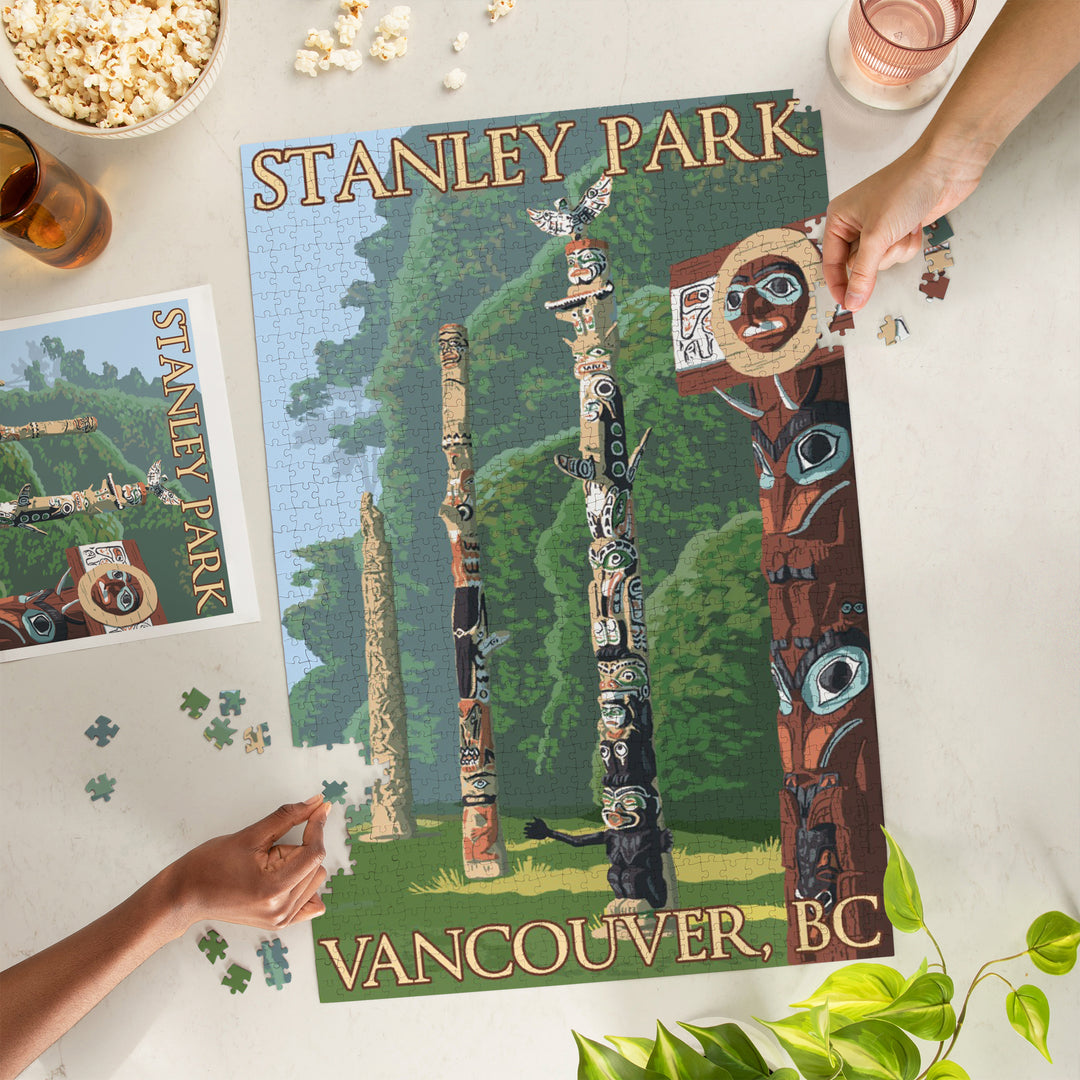 Vancouver, Canada, Stanley Park Totems, Jigsaw Puzzle Puzzle Lantern Press 