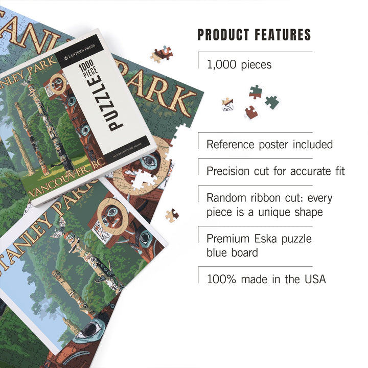 Vancouver, Canada, Stanley Park Totems, Jigsaw Puzzle Puzzle Lantern Press 