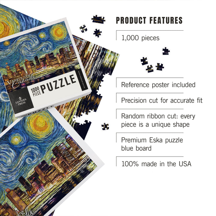 Vancouver, Canada, Starry Night, Jigsaw Puzzle Puzzle Lantern Press 