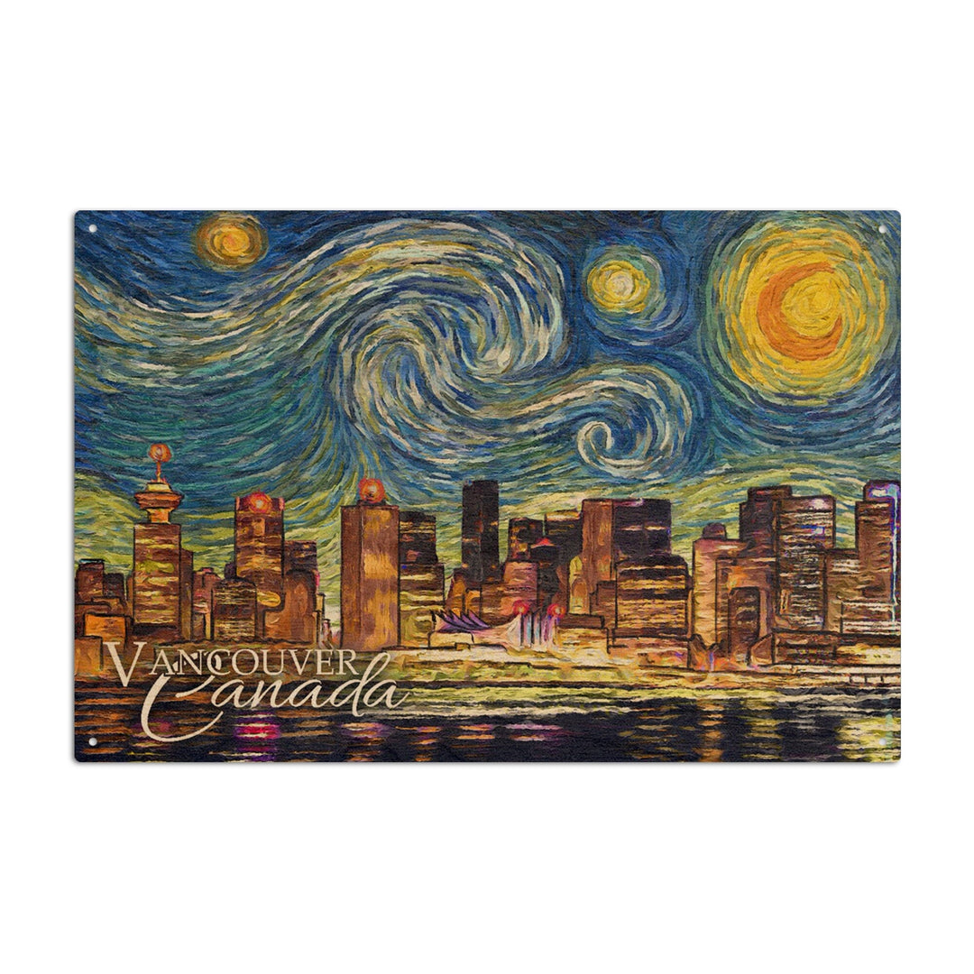 Vancouver, Canada, Starry Night, Lantern Press Artwork, Wood Signs and Postcards Wood Lantern Press 10 x 15 Wood Sign 