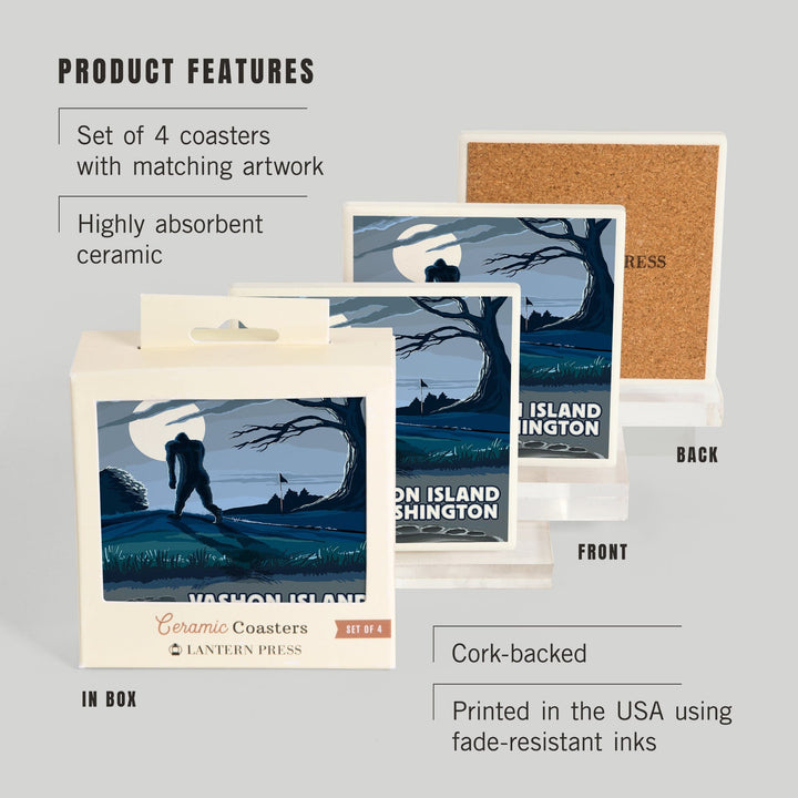 Vashon Island, Washington, Bigfoot Scene, Coasters Coasters Lantern Press 