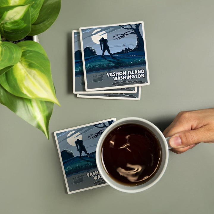 Vashon Island, Washington, Bigfoot Scene, Coasters Coasters Lantern Press 