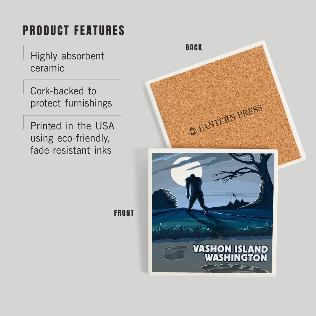 Vashon Island, Washington, Bigfoot Scene, Coasters Coasters Lantern Press 