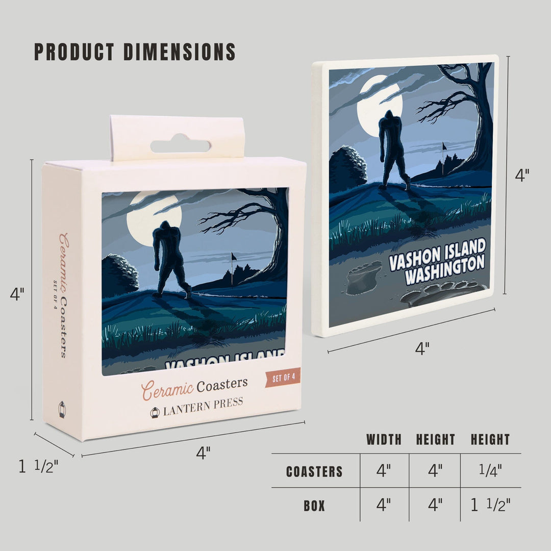 Vashon Island, Washington, Bigfoot Scene, Coasters Coasters Lantern Press 