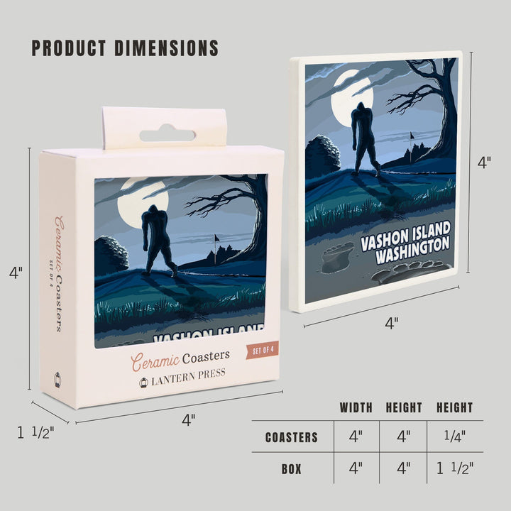 Vashon Island, Washington, Bigfoot Scene, Coasters Coasters Lantern Press 