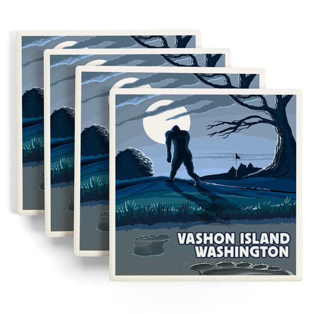 Vashon Island, Washington, Bigfoot Scene, Coasters Coasters Lantern Press 