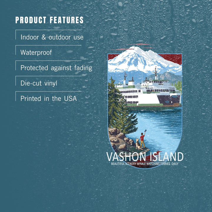 Vashon Island, Washington, Ferry Scene, Contour, Vinyl Sticker Sticker Lantern Press 