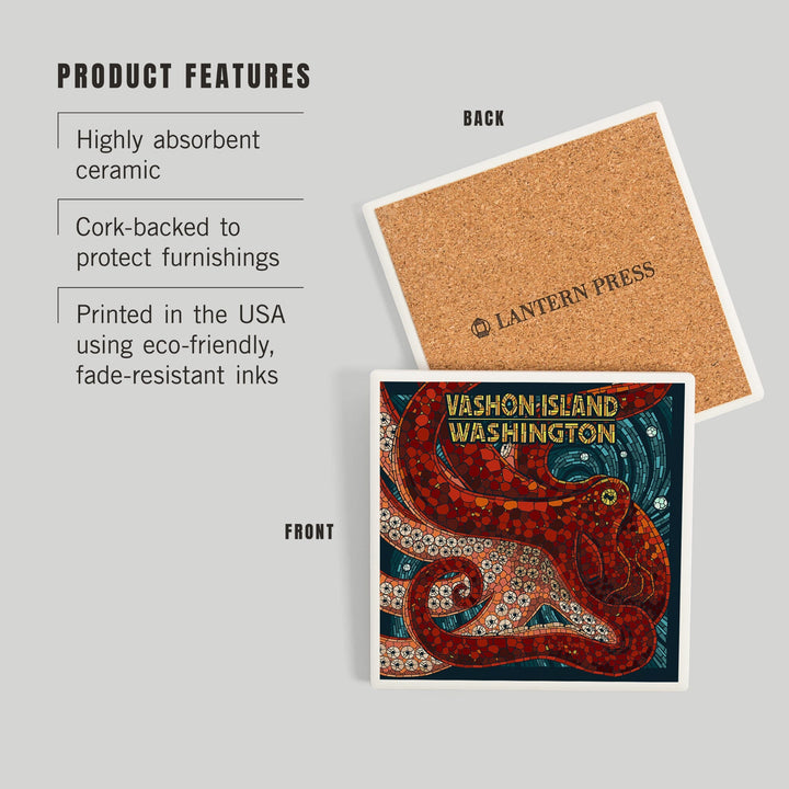 Vashon Island, Washington, Octopus Mosaic, Coasters Coasters Lantern Press 