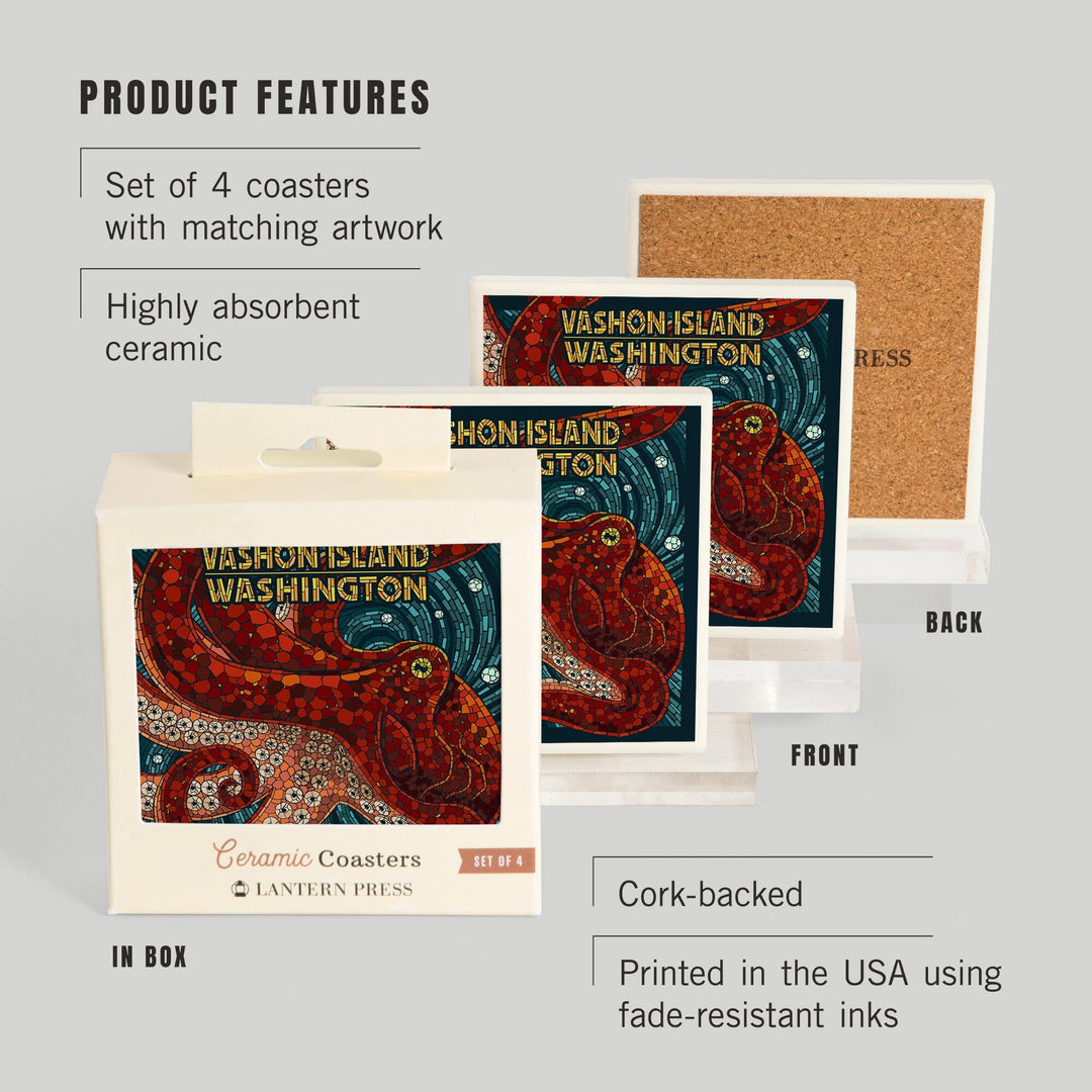 Vashon Island, Washington, Octopus Mosaic, Coasters Coasters Lantern Press 