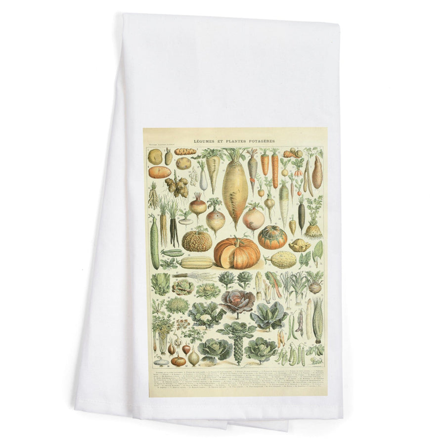 Vegetables, A, Vintage Bookplate, Adolphe Millot Artwork, Organic Cotton Kitchen Tea Towels Kitchen Lantern Press 