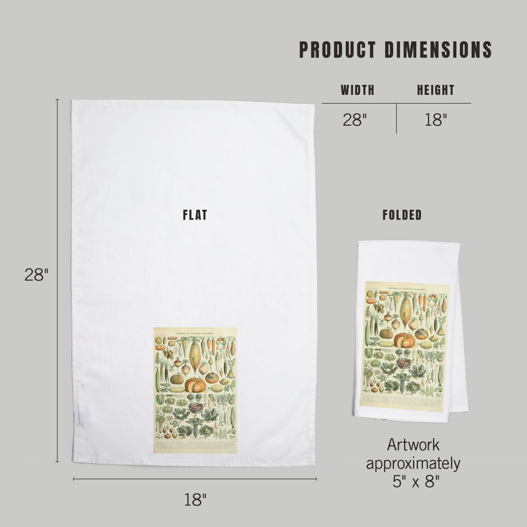 Vegetables, A, Vintage Bookplate, Adolphe Millot Artwork, Organic Cotton Kitchen Tea Towels Kitchen Lantern Press 