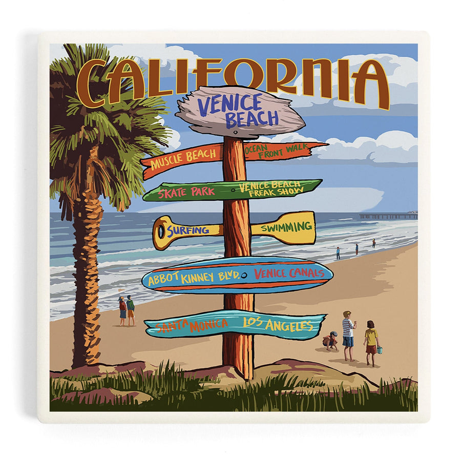 Venice Beach, California, Destinations Sign, Coasters Coasters Lantern Press 