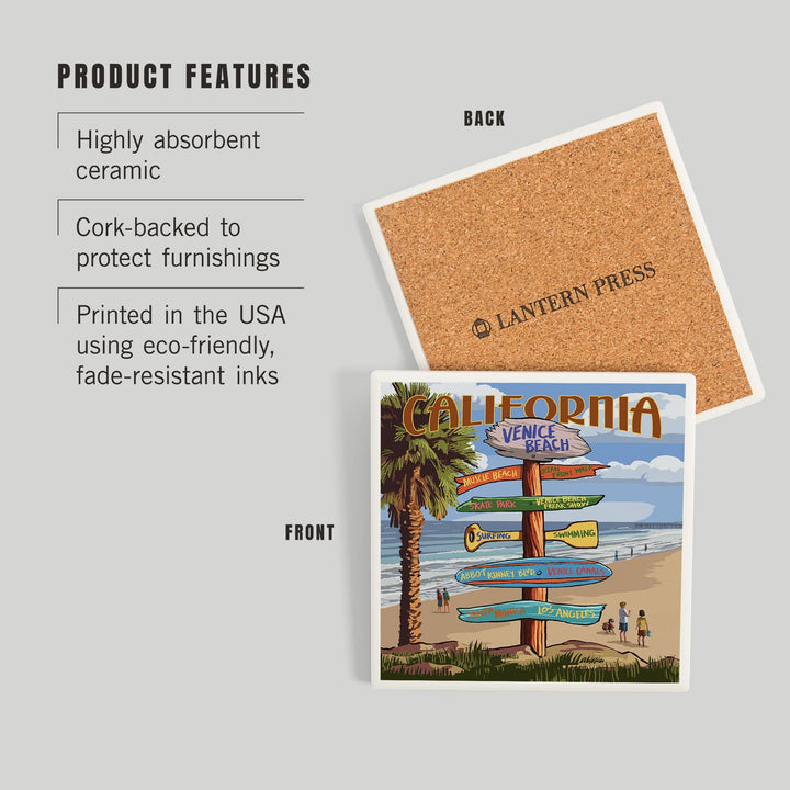 Venice Beach, California, Destinations Sign, Coasters Coasters Lantern Press 