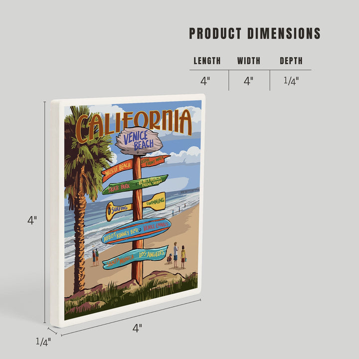 Venice Beach, California, Destinations Sign, Coasters Coasters Lantern Press 