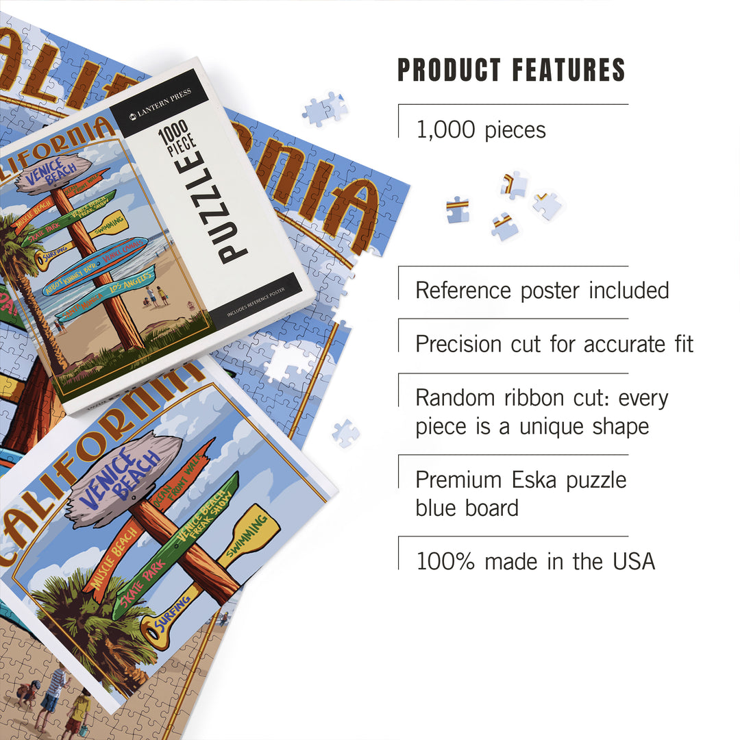 Venice Beach, California, Destinations Sign, Jigsaw Puzzle Puzzle Lantern Press 