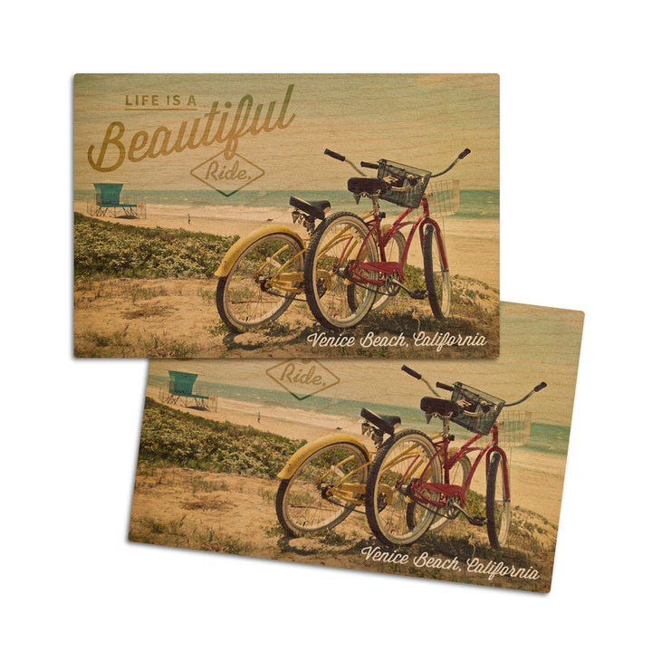 Venice Beach, California, Life is a Beautiful Ride, Lantern Press Photography, Wood Signs and Postcards Wood Lantern Press 4x6 Wood Postcard Set 