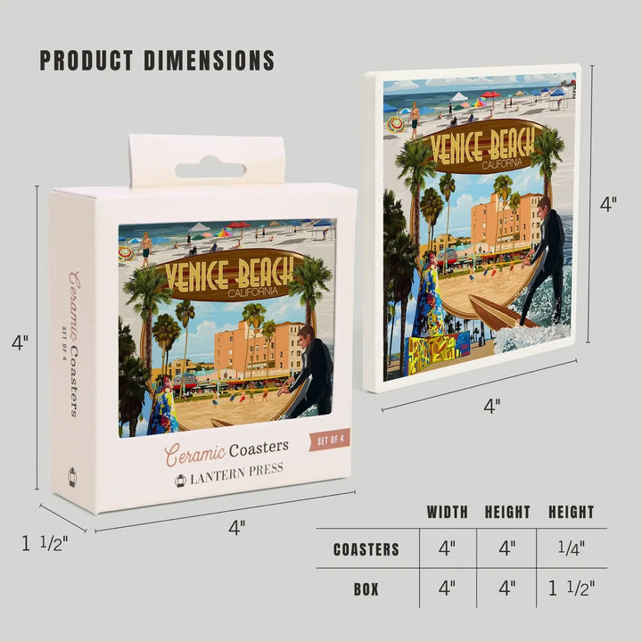 Venice Beach, California, Montage Scenes, Coasters Coasters Lantern Press 