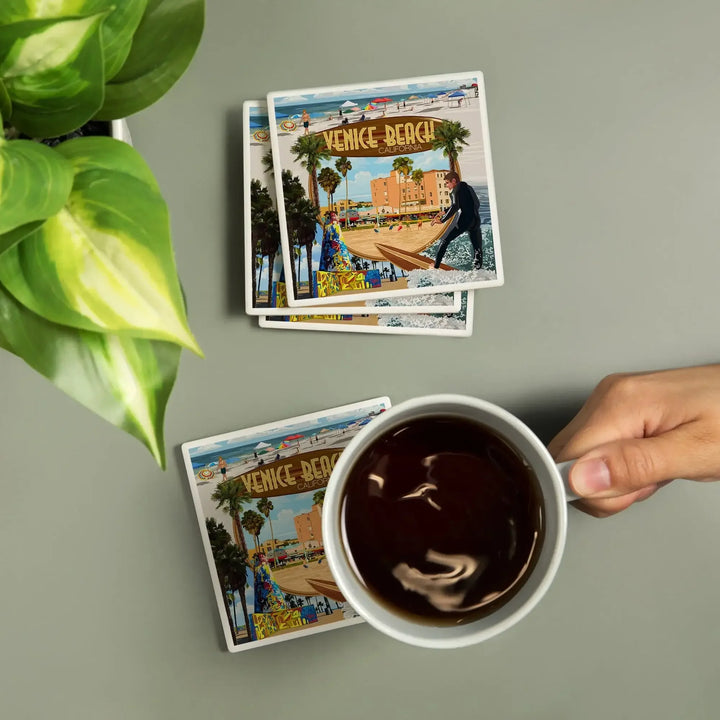 Venice Beach, California, Montage Scenes, Coasters Coasters Lantern Press 