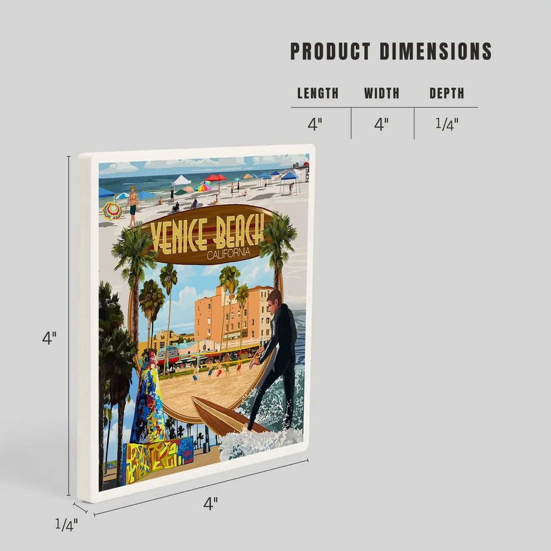 Venice Beach, California, Montage Scenes, Coasters Coasters Lantern Press 