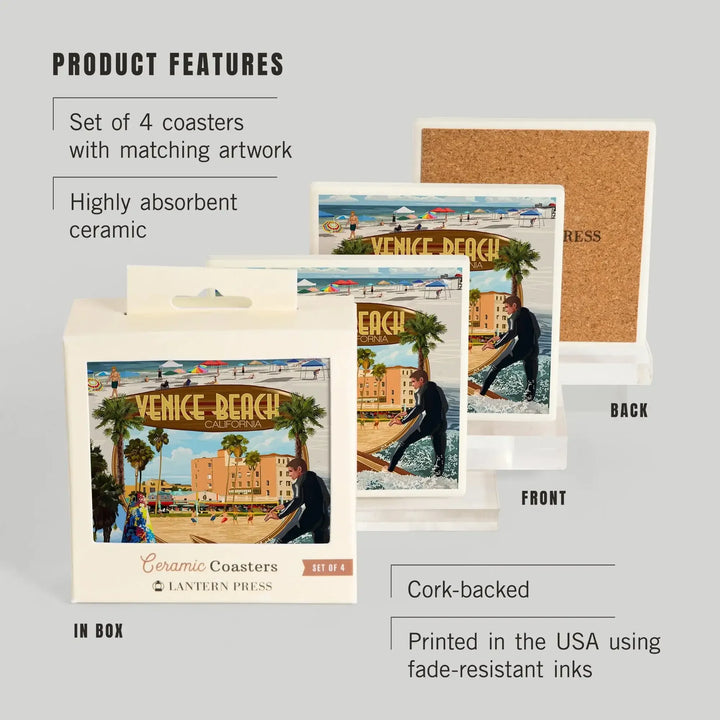 Venice Beach, California, Montage Scenes, Coasters Coasters Lantern Press 
