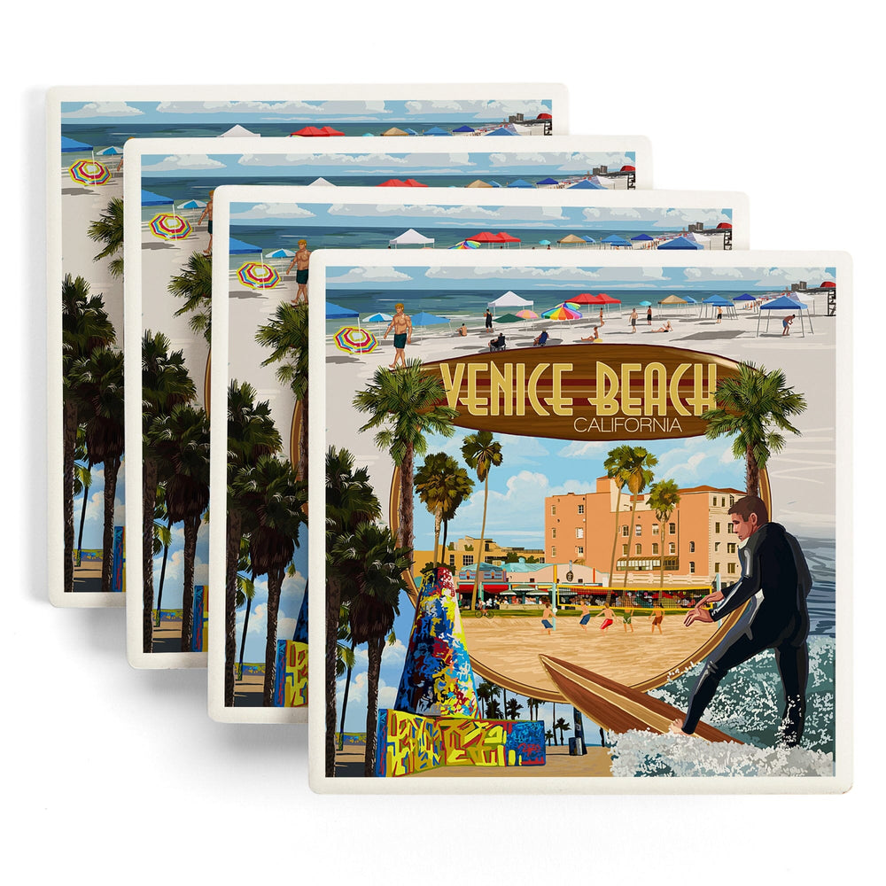 Venice Beach, California, Montage Scenes, Coasters Coasters Lantern Press 