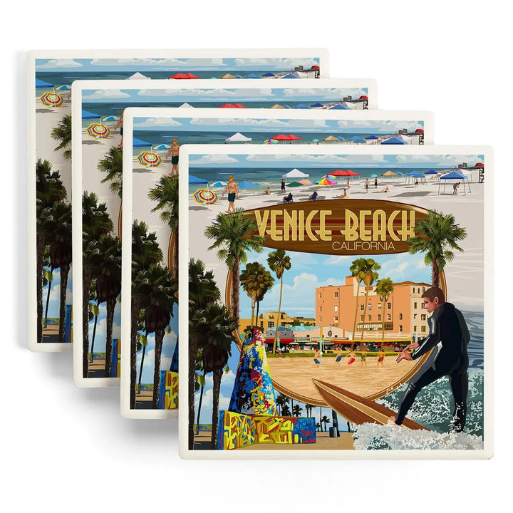 Venice Beach, California, Montage Scenes, Coasters Coasters Lantern Press 
