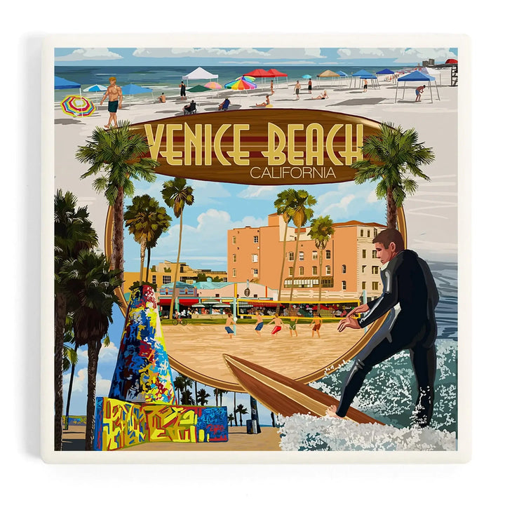 Venice Beach, California, Montage Scenes, Coasters Coasters Lantern Press Coaster 