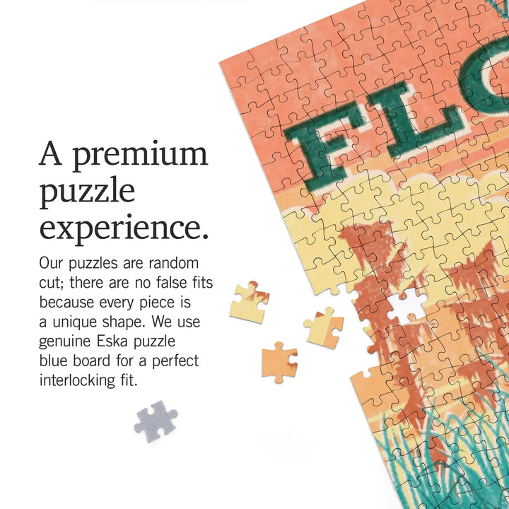 Venice, Florida, Alligator, Vintage Print Press, Jigsaw Puzzle Puzzle Lantern Press 