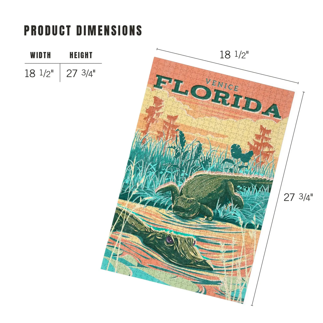 Venice, Florida, Alligator, Vintage Print Press, Jigsaw Puzzle Puzzle Lantern Press 